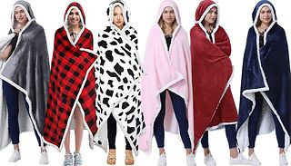 Wearable Hooded Blanket with Hand Pockets - 6 Designs 