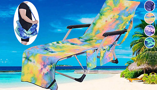 Tie-Dye Beach Towel with Chair Straps & Side Pocket - 4 Colours
