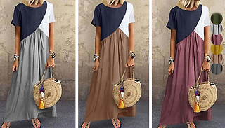 Colour Block Short-Sleeved Maxi Dress - 6 Colours & Sizes