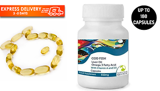 Cod Liver 550mg with Vitamin A & D3 - 90 or 180 Capsules