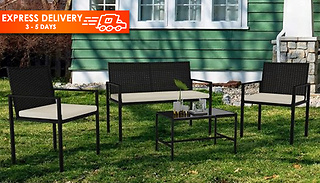 4-Piece Garden Furniture Rattan Chair & Glass Coffee Table Set