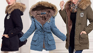 Faux Fur Lined Parka Coat - 3 Sizes & 4 Colours