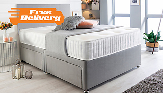 Sleepyn Grey Suede Divan Bed Set with Memory Foam Mattress
