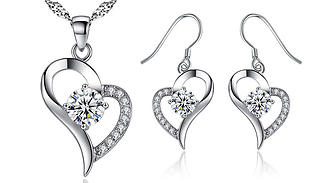 Heart Shaped Pendant & Earrings with crystals
