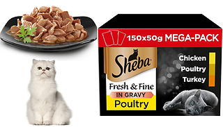 150x Sheba Poultry Gravy Adult Wet Cat Food Pouches 50g