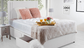 White Suede Orthopaedic Divan Bed Set - 6 Sizes & 4 Drawer Options