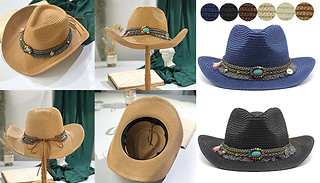 Straw Beaded Cowboy Hat - 6 Colours
