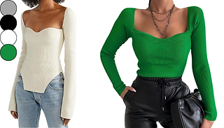 Sweetheart Neckline Long Sleeve Top! - 4 Colours, 5 Sizes