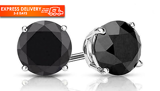 Black Simulated Onyx Round Cut Stud Earrings