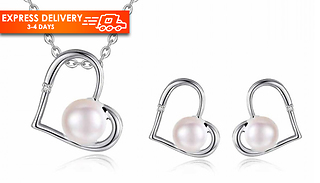 Freshwater Pearl Heart Pendant Necklace & Earrings Set