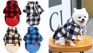 Tartan Hooded Dog Jumper with Pocket - 4 Colours & 9 Sizes
