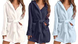 Women's Hooded Flannel Bathrobe - 3 Colours