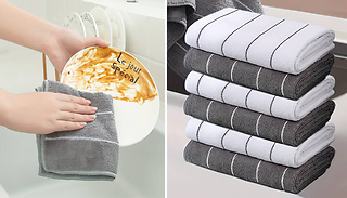 5x Microfibre Striped Kitchen Towels