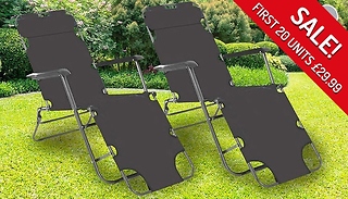 Pair of Garden Reclining Foldable Sun Loungers - 2 Colours