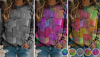 Womens Patchwork Round-Neck Jumper  5 Colours & Sizes