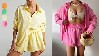 2-Piece Button Front Blouse & Shorts Set - 4 Colours & 5 Sizes
