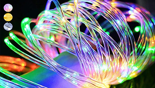 7 or 12-Metre Solar Powered Tube String Lights - 3 Colours