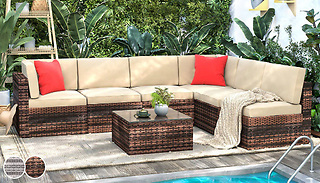 6-Seater Rattan Furniture Set with Table & Optional Cover - 2 Colours