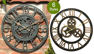 Industrial Cog Open Face Garden Wall Clock - 6 Designs