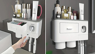 Toothbrush Holder Storage Unit with Toothpaste Dispenser & 2 Rinse Cup ...
