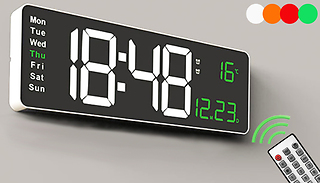 LED Digital Wall Mounted Alarm Clock - 2 Sizes & 4 Colours