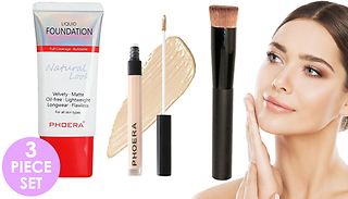 Phoera 3-Piece Perfect Base Makeup Kit - Foundation, Concealer & Brush