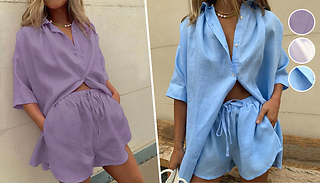 2-Piece Summer Casual Shirt & Drawstring Shorts Set - 3 Colours & 4 Si ...