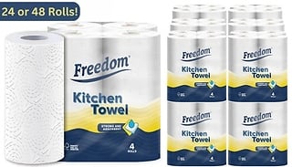24 or 48 Freedom Strong & Absorbent 2-Ply Kitchen Roll