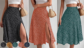 Boho Floral Split Thigh High-Waist Skirt - 5 Colours & 5 Sizes