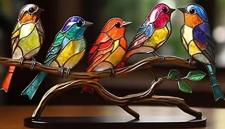 Stained Glass Bird-On-Branch Statue - 4 Options, 2 Styles