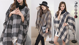 Women's Plaid Turtleneck Winter Poncho - 5 Colours