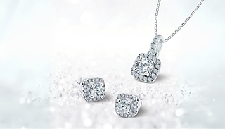 925 Sterling Silver Halo Necklace & Earrings Set