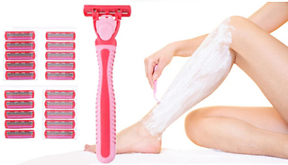 21-Pack Sensitive Shave Razor Blades with Razor Body - For Men & Women
