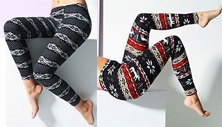 2-Pack of Christmas Pattern Fleece Lined Leggings - 2 Designs & 2 Size ...