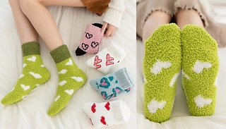 5 Pairs of Love-Heart-Printed Fluffy Tube Socks