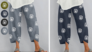 Dandelion Print Summer Cropped Trousers - 4 Colours & 5 Sizes