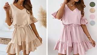 Cute Short-Sleeved Ruffle Dress - 4 Colours & 4 Sizes