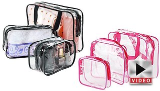 Glamza 3 Piece Clear Travel Bag Set - Pink or Black