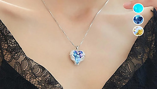 Embellished Wings Of An Angel Heart Necklace - 3 Colours