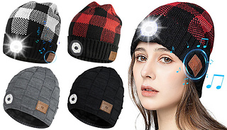 Bluetooth 5.0 Knitted Beanie Hat With Headphones, Microphone & LED Lig ...
