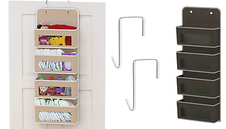 4-Tier Over Door Fabric Storage Organiser - 4 Colours