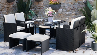 9-Piece Rattan Dining Set with Optional Cover