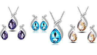 Drop-Shaped Pendant Necklace & Earrings Set - 3 Colours