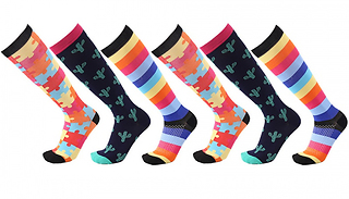 Novelty Bold Print Knee-High Compression Socks - 3 Designs & 2 Sizes
