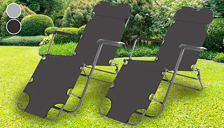 Pair of Garden Reclining Foldable Sun Loungers - 2 Colours