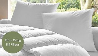 13.5 or 15.0 Tog Hollowfibre Duvet Set with 4 Pillows