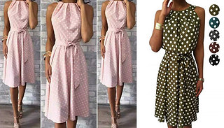 Polka Dot Off-Shoulder Tie Waist Summer Dress - 7 Colours & 6 Sizes