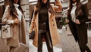 Double Breasted Lapel Long Coat - 3 Colours & 4 Sizes