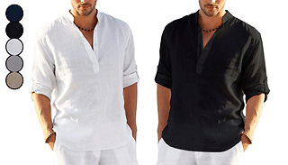 Men's Linen Long Sleeve T-Shirt - 6 Colours & 7 Sizes