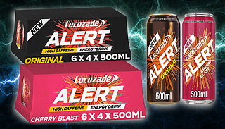 24 Lucozade Alert High Caffeine Energy Drinks - 2 Flavours